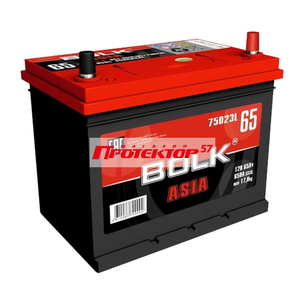 Аккумулятор BOLK ASIA 65 А/ч R+ обратная EN650A 232х175х225 Выносные