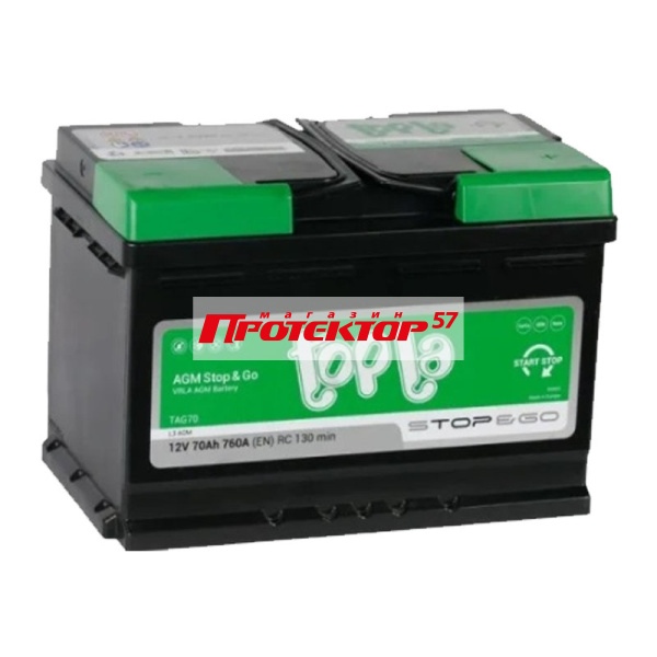 Аккумулятор TOPLA AGM Stop&Go 70 А/ч R+ Обратная полярность EN760A 278x175x190 Стандартные