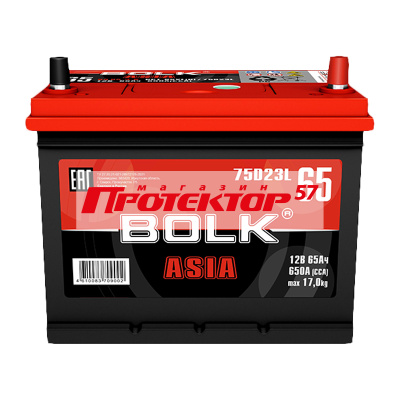 Аккумулятор BOLK ASIA 65 А/ч R+ обратная EN650A 232x175x225 Стандартные