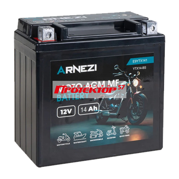 Аккумулятор ARNEZI AGM 14 А/ч L+ Прямая полярность EN170A 150x86x146 Болтовое мото