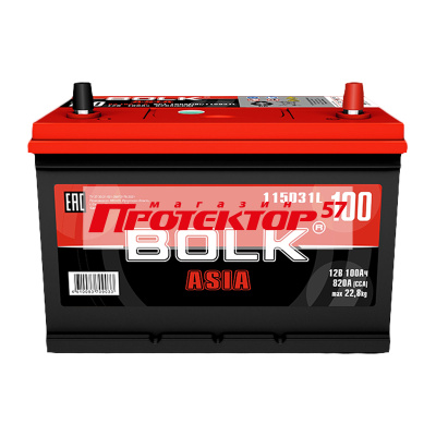 Аккумулятор BOLK ASIA 100 A/ч R+ обратная EN820A 306x175x225 Стандартные