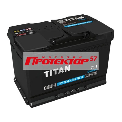 Аккумулятор TITAN Classic 75 А/ч L+ прямая EN620A 278x175x190 Стандартные